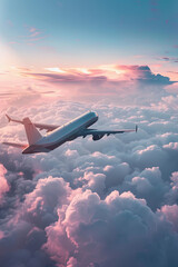 A plane flying above the clouds - obrazy, fototapety, plakaty