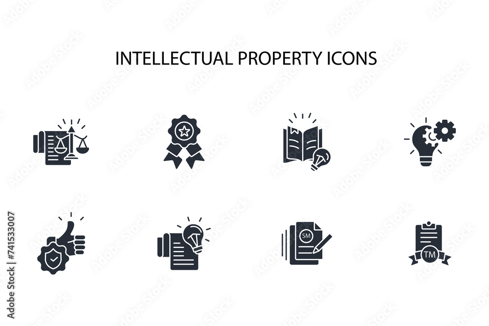 Poster intellectual property icon set.vector.editable stroke.linear style sign for use web design,logo.symb