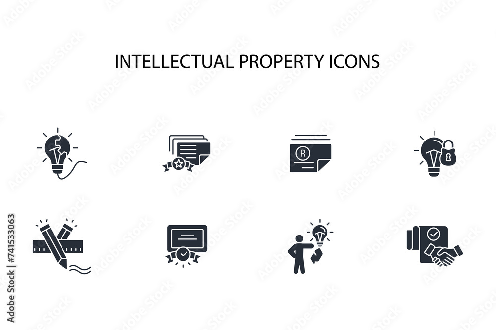 Poster intellectual property icon set.vector.editable stroke.linear style sign for use web design,logo.symb