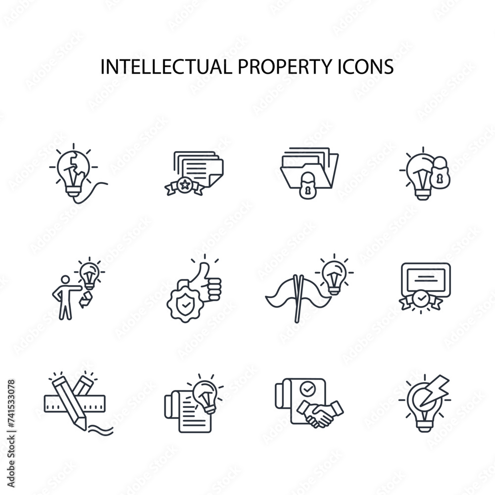 Poster intellectual property icon set.vector.editable stroke.linear style sign for use web design,logo.symb