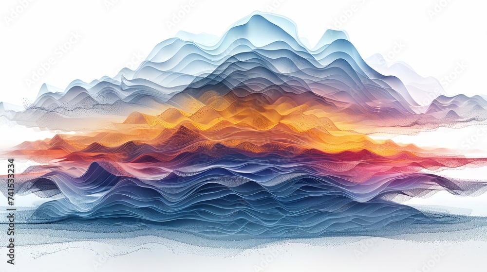 Poster abstract visualization of cloud computing layers, highlighting services like