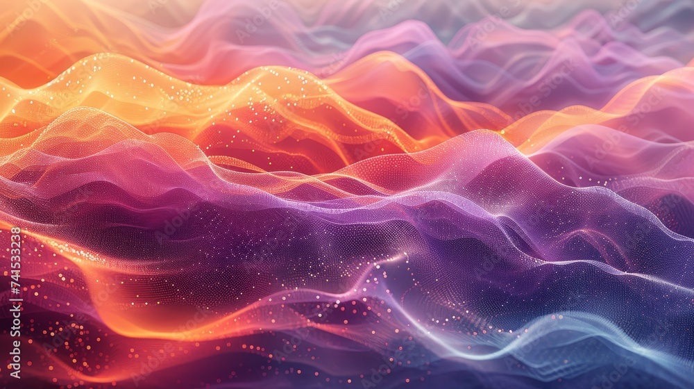 Poster abstract visualization of cloud computing layers, highlighting services like