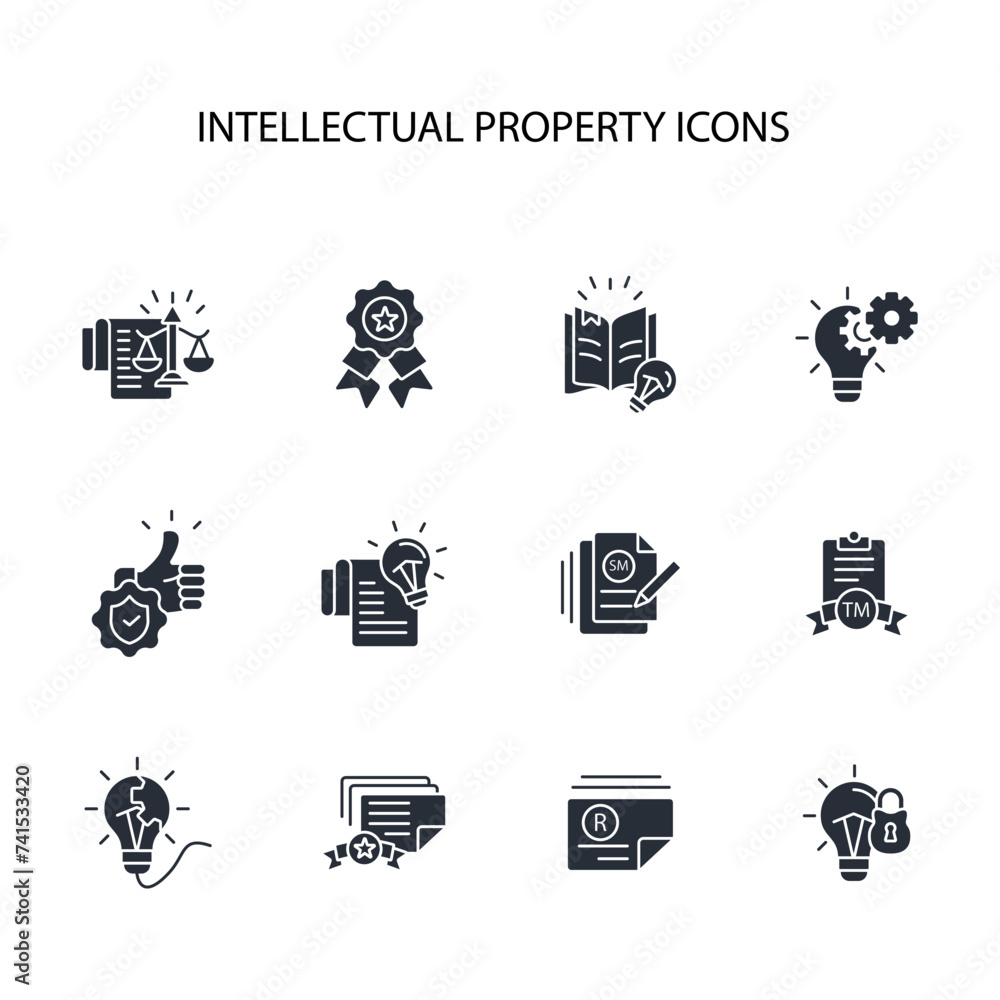 Poster intellectual property icon set.vector.editable stroke.linear style sign for use web design,logo.symb