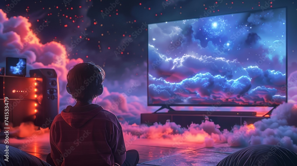Poster cloud gaming platform allowing users to play anywhere, anytime, emphasizing the power of cloud scala