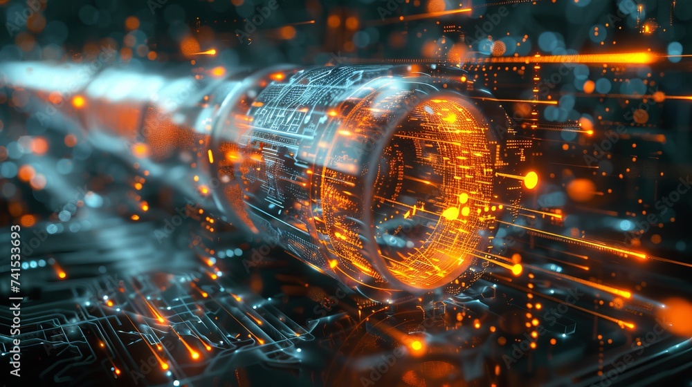 Poster concept visualization of quantum computing integrated with cloud infrastructure, pushing the boundar