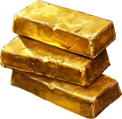 Gold ingot isolated on transparent background. PNG