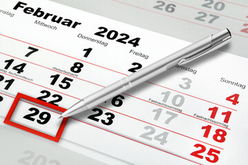 Deutscher Kalender Datum 29. Februar 2024