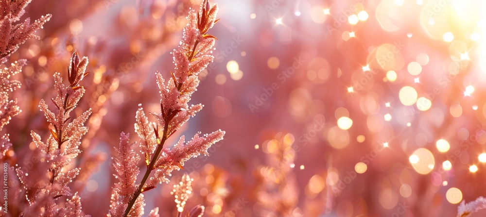 Poster soft dawn colors in abstract spring background with mist and dew hints, creating airy compositions.