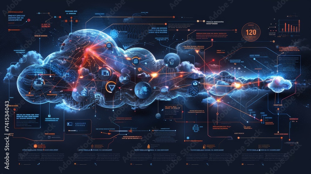 Aufkleber educational infographic detailing the evolution of cloud computing, from basic networking to advance