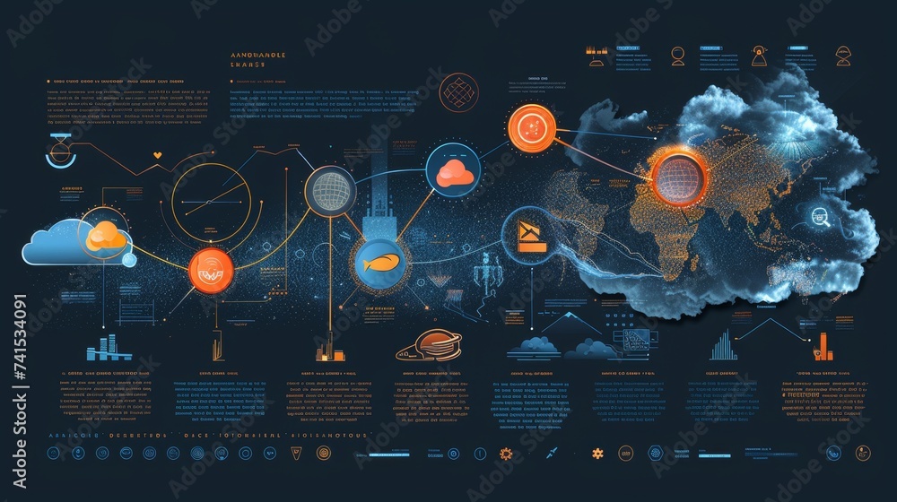 Poster educational infographic detailing the evolution of cloud computing, from basic networking to advance