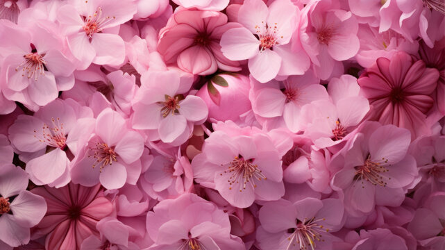 Pink cherry blossom petals as a background. Cherry blossom background