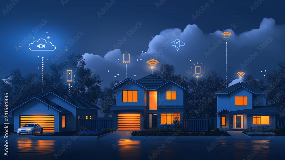 Poster visualization of a cloud-based iot ecosystem, connecting devices from homes to industries seamlessly