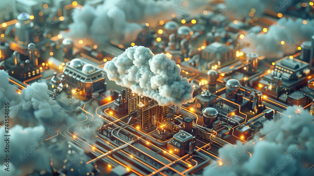 Poster visualization of a cloud-based iot ecosystem, connecting devices from homes to industries seamlessly