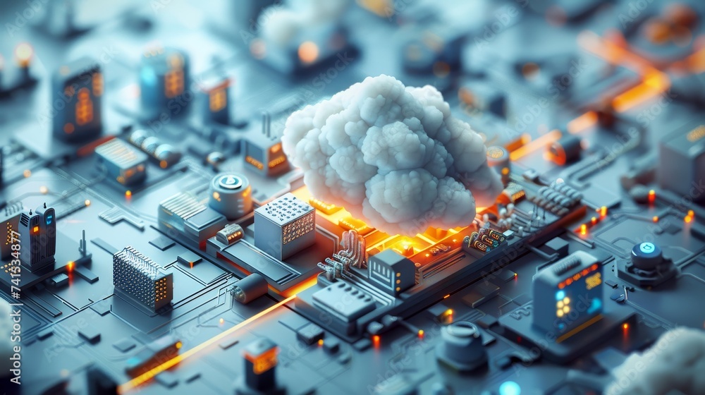 Poster visualization of a cloud-based iot ecosystem, connecting devices from homes to industries seamlessly