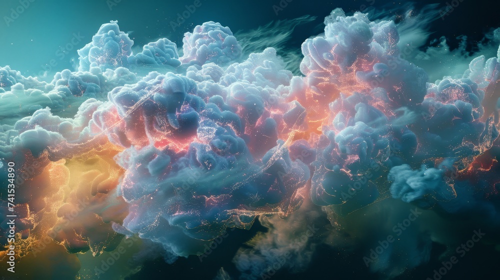 Poster visualization of data flowing through a cloud network, illustrating the concept of data as the new o