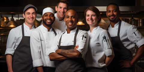 Diverse Group Of Chefs. Concept Cooking Techniques, Culinary Culture, Gourmet Creations, International Flavors, Kitchen Collaboration - obrazy, fototapety, plakaty