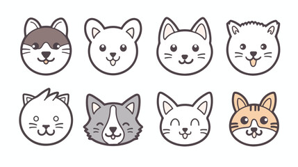 Obraz na płótnie Canvas Cat Dog head face. Linear silhouette icon set