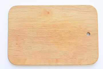 wooden cutting board isolated on white background, plank wood in the kitchen