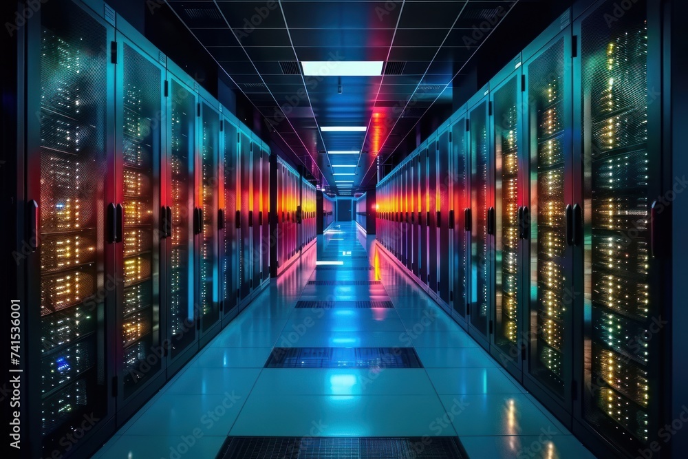 Poster nestled within heart of modern technology realm server room stands as bastion of digital power and s