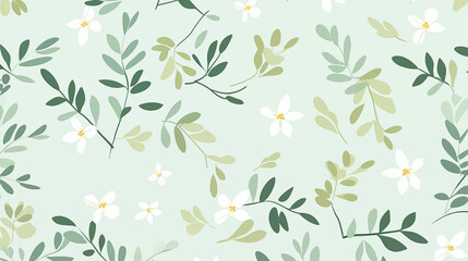 Illustration de fleurs et plantes de couleur pastel, verte et blanche. Motif floral, printemps et &eacute;t&eacute;, nature. Pour conception et cr&eacute;ation graphique. 