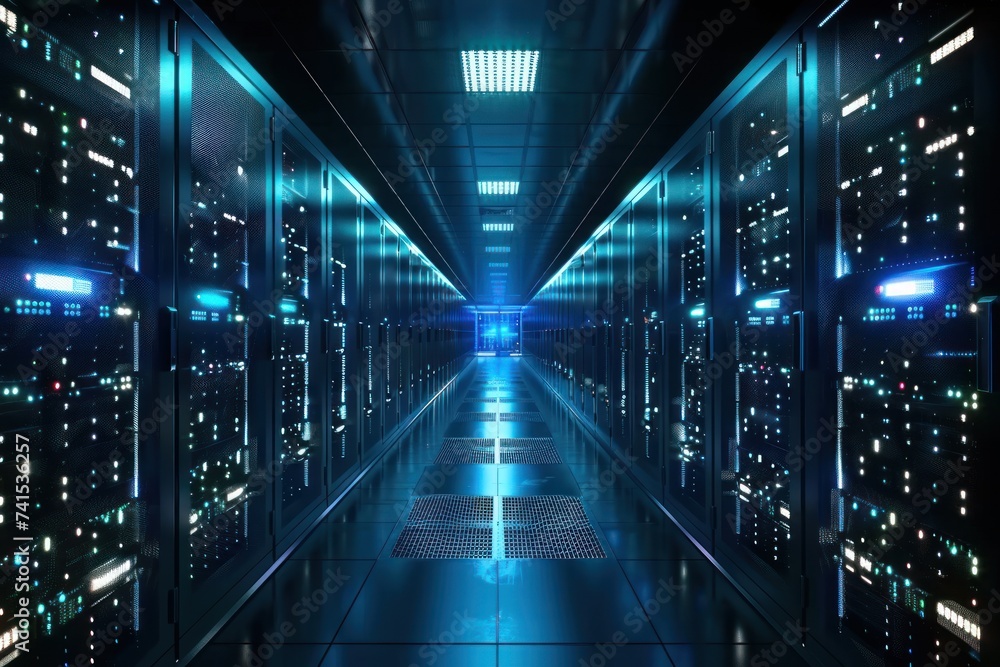 Poster nestled within heart of modern technology realm server room stands as bastion of digital power and s