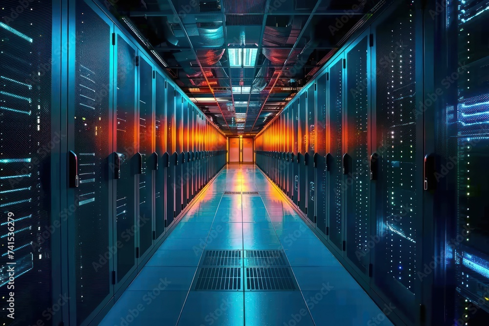 Poster nestled within heart of modern technology realm server room stands as bastion of digital power and s
