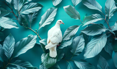 white dove on green branch