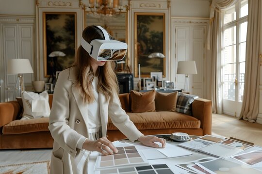 Interior Designer Using Virtual Reality in Luxurious Meeting with Client - Powered by Adobe