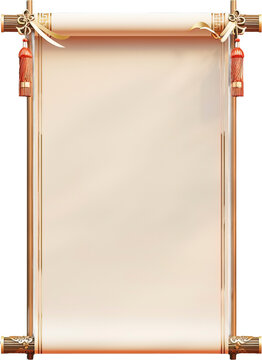 Ancient Chinese scroll isolated on transparent background.PNG