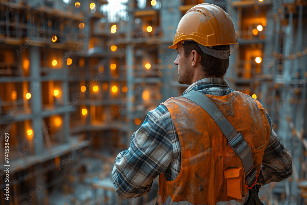 Poster a project manager overseeing the completion of a construction project, marking success in infrastruc