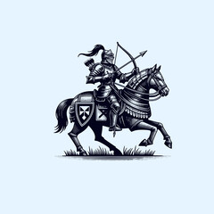 knight paladin riding armored horse in battle field vector illustration