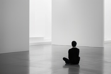 Obraz premium Minimal abstract white color palette clean lines geometric shapes negative space serene atmosphere background.