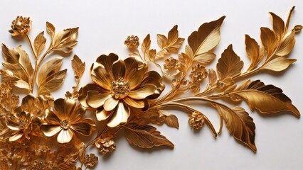 Golden metal floral on white background
