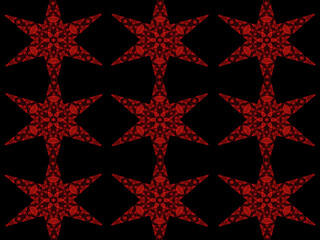 Gothic-style red star shape seamless repeating pattern on black background