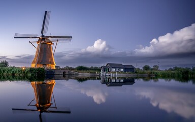 Traditional Dutch windmills in Kinderdijk, Holland, Netherlands