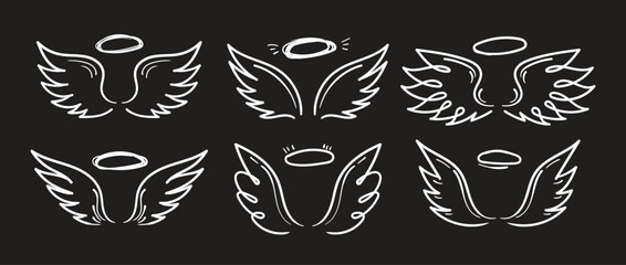 Set of angel doodle wing. Hand drawn sketch style wing. Angel, love, religion concept vector illustration. 