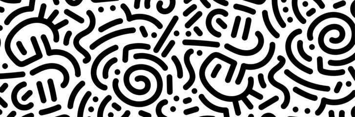 Arrière-plan abstrait de lignes et formes géométriques noires - Design moderne décoratif - Bannière conceptuelle vectorielle - Papier-peint original, illustrations minimalistes