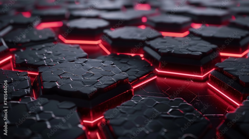 Poster vibrant neon hexagons pattern on dark background for modern designs and concepts