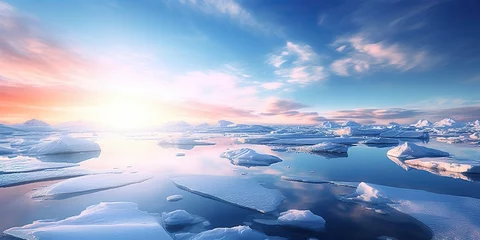 Keuken spatwand met foto Polar north arctic ice frozen sea ocean water winter background landscape at sunny day view © Graphic Warrior