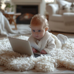 Newborn baby using new technology and social media