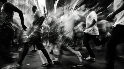 Intense Monochrome Street Dance Performance. A high-energy street dance performance captured in monochrome, showcasing the intensity and movement of the dancers. - obrazy, fototapety, plakaty