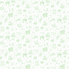 Mobile app to order grocery. Courier delivering. Seamless line pattern
