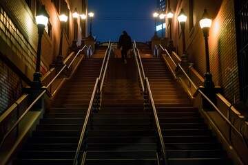 staircase with night lights, person ascending