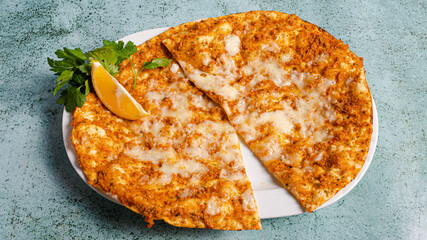 Turkish lahmacun top view isolated