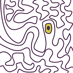 The winding lines are like a labyrinth. Approximately in the middle of the image there is a colored spot that looks like a pupil.