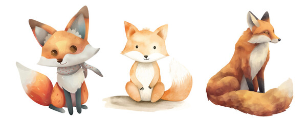 cute fox watercolor vector illustration