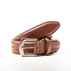 Leather belts on a white background.