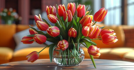 Wonderful tulips. Template for March 8. International Women's Day