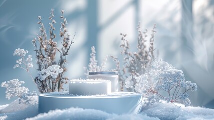 Stone podiums with circular backdrops, bathed in warm light, perfect for sophisticated product displays and presentations.