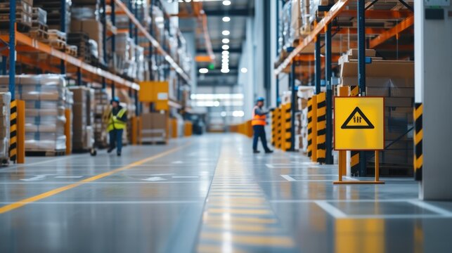 The busy distribution warehouse buzzed with activity as freight transportation vehicles came and went, while warehouse workers diligently sorted and packed goods.
